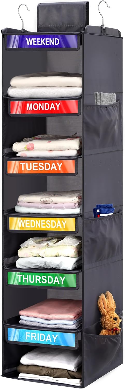 Organiz. ropa niños 6 estantes colgante con 6 bolsillos