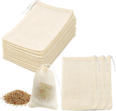 Bolsas de muselina para especias 4 x 6 pulgadas sin blanquear con cordón reutilizables