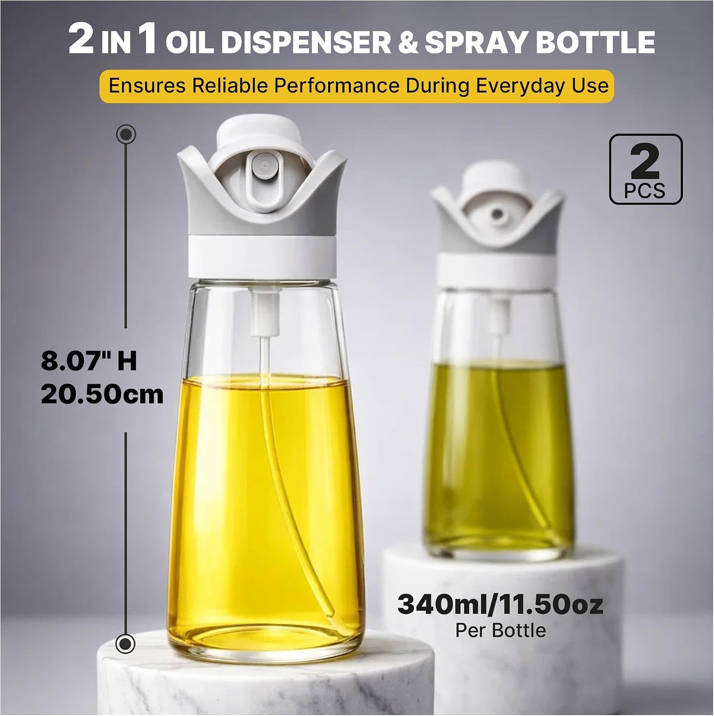 Dispensador aceite 2en1 botellas 11.5oz rociador vidrio cocina