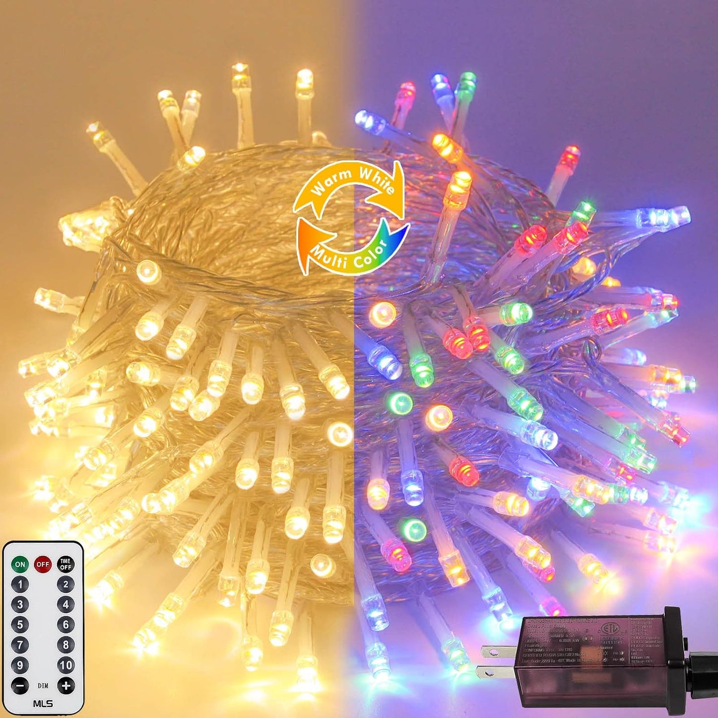 Tira luces Navidad 66pulg LED 200 luces 11 modos control remoto