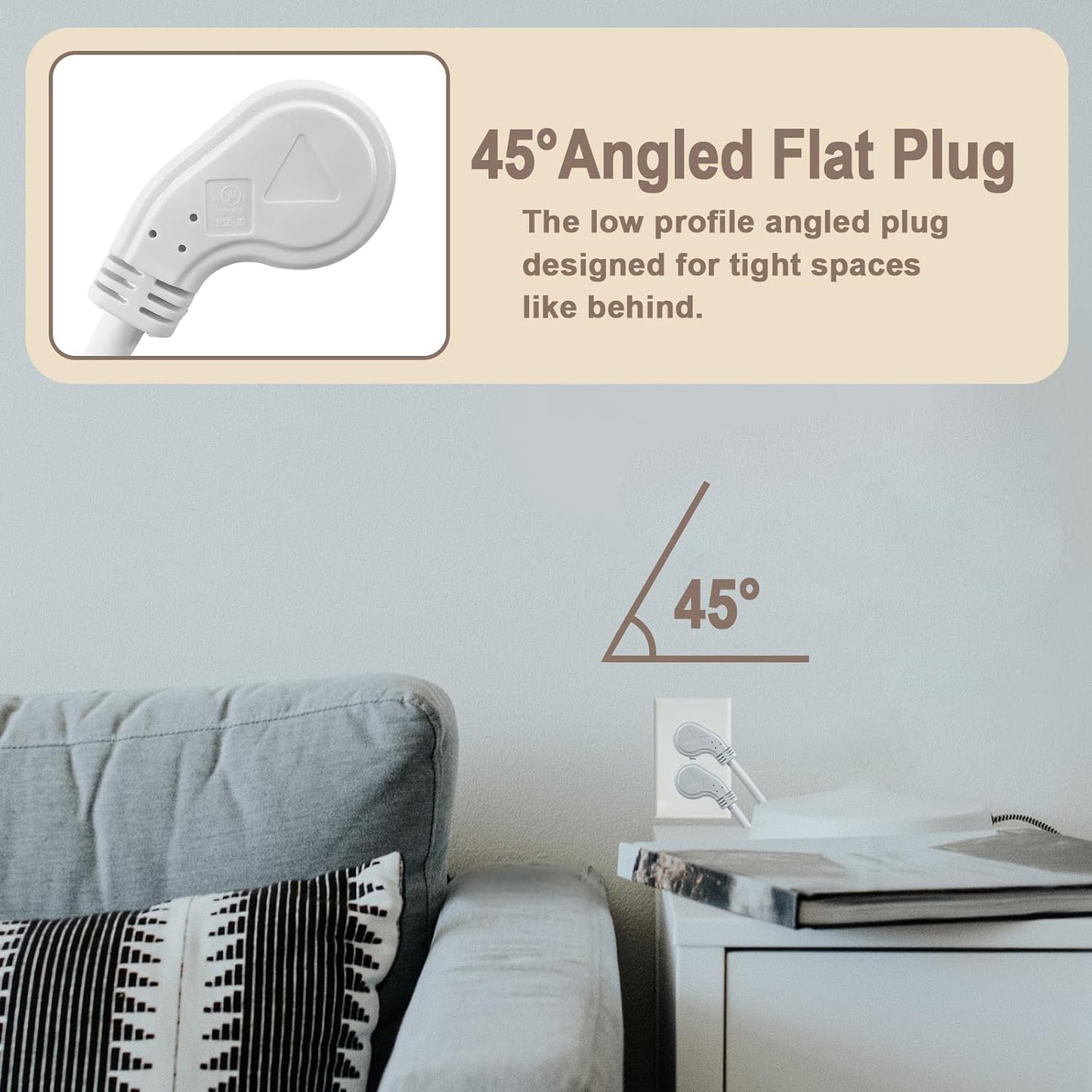 Cable extensión enchufe plano 6ft perfil bajo blanco set 2