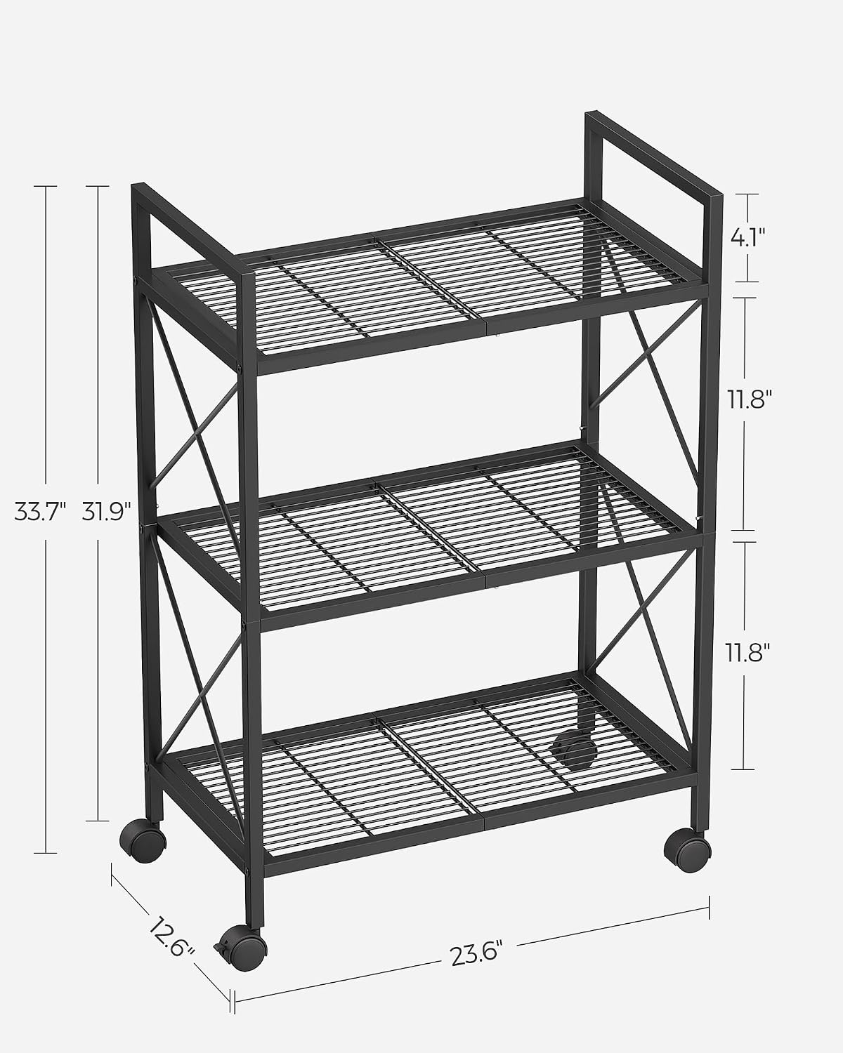 Estante metal 3 niveles con ruedas 23.6" estilo industrial