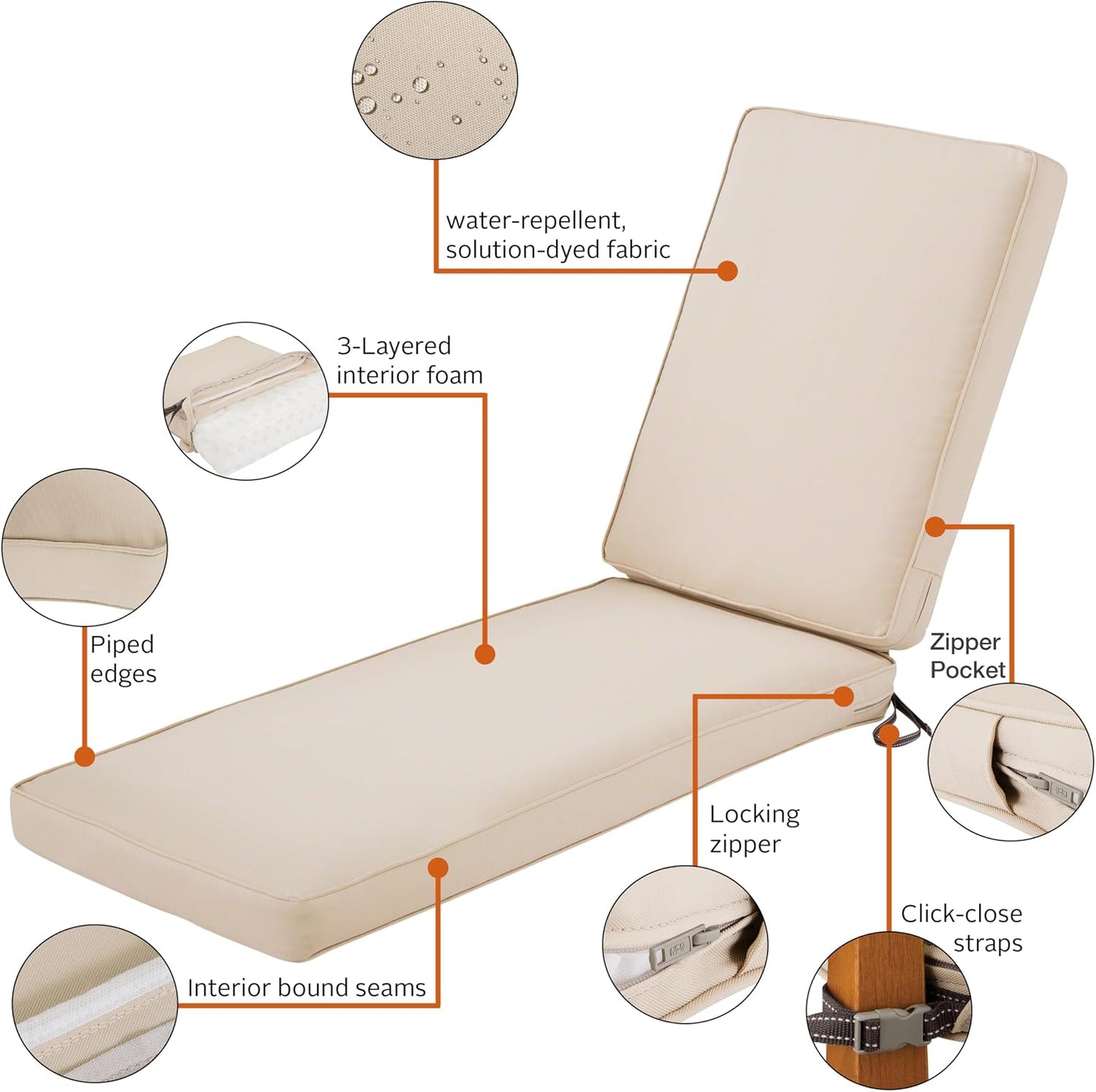 Cojín chaise lounge aire libre 80pulg beige envejecido set 2