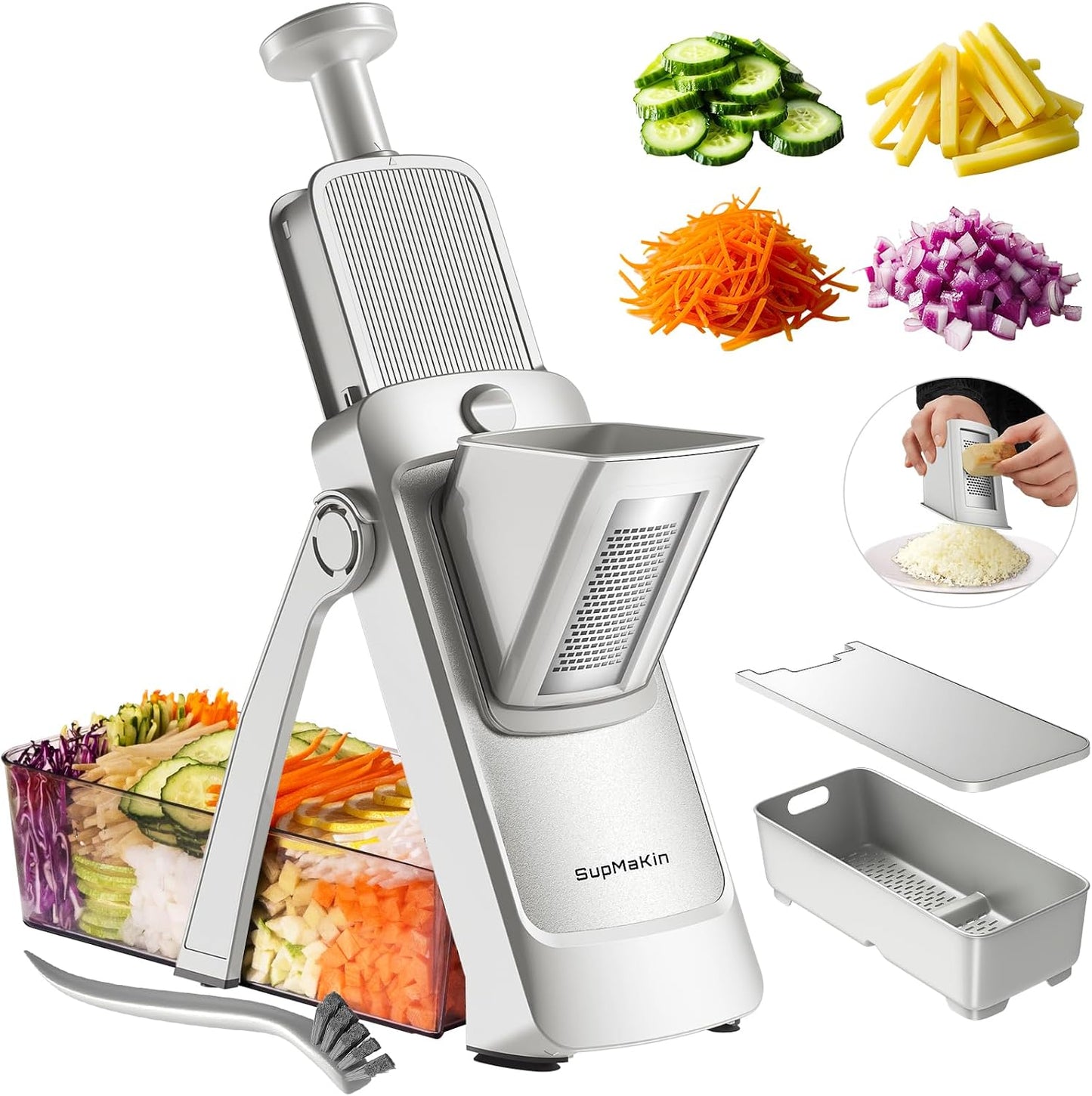 Cortador mandolina ajustable para verduras y papas fritas plateado