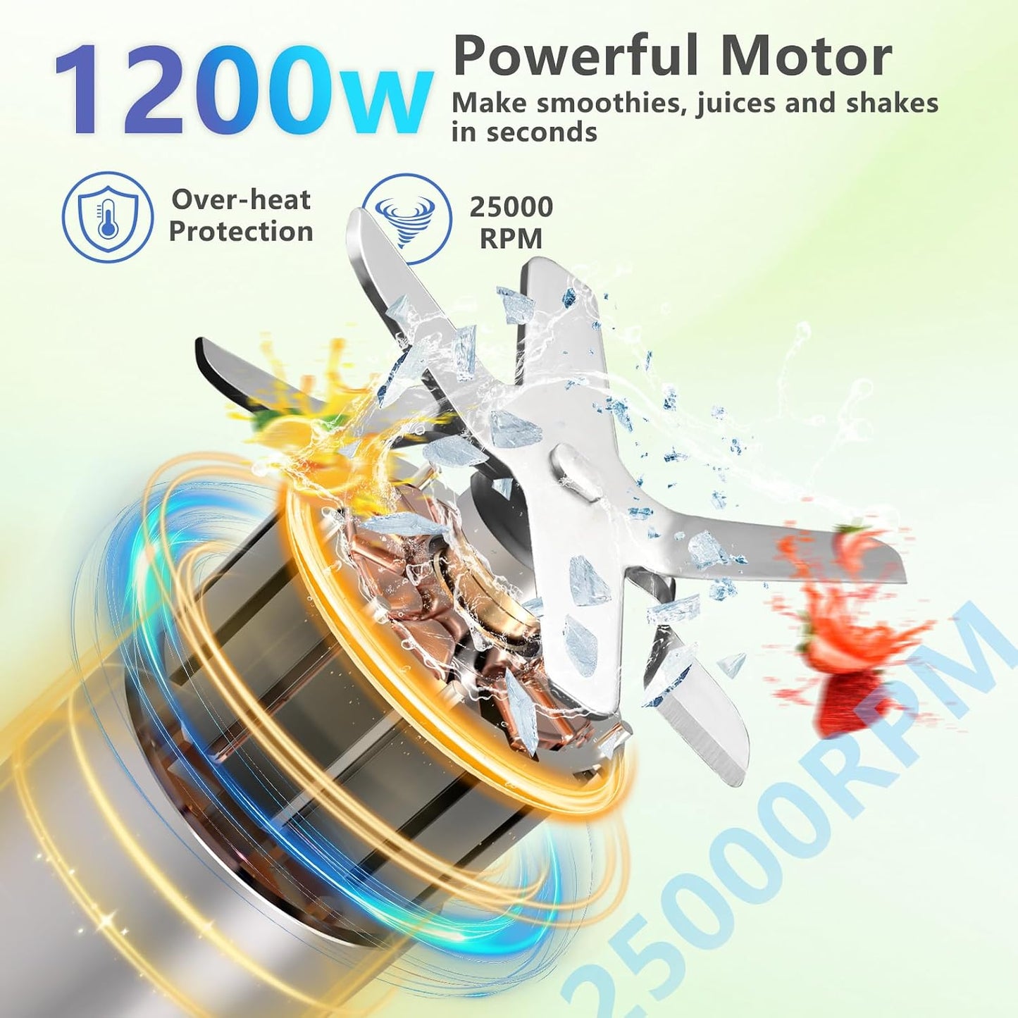 Licuadora 1200W portátil 12 pzas 6 aletas 2 tazas bebés