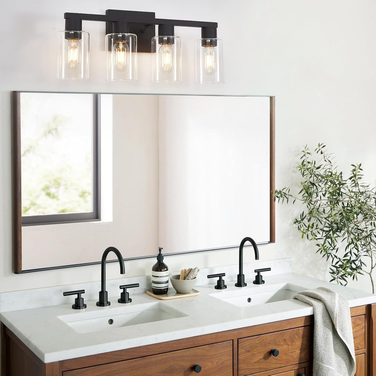 Lámpara tocad. baño 4 luces estilo rústico vidrio