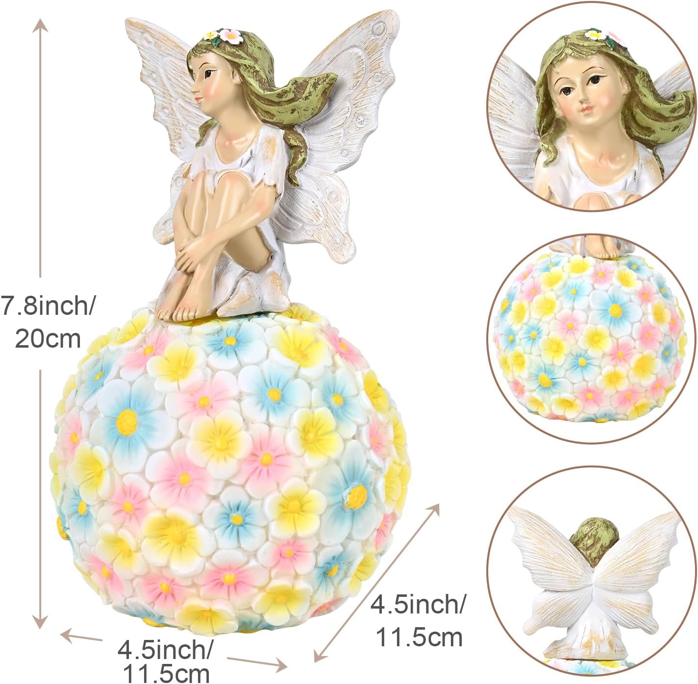 Estatua hada resina jardín exterior blanco 7.8pulg
