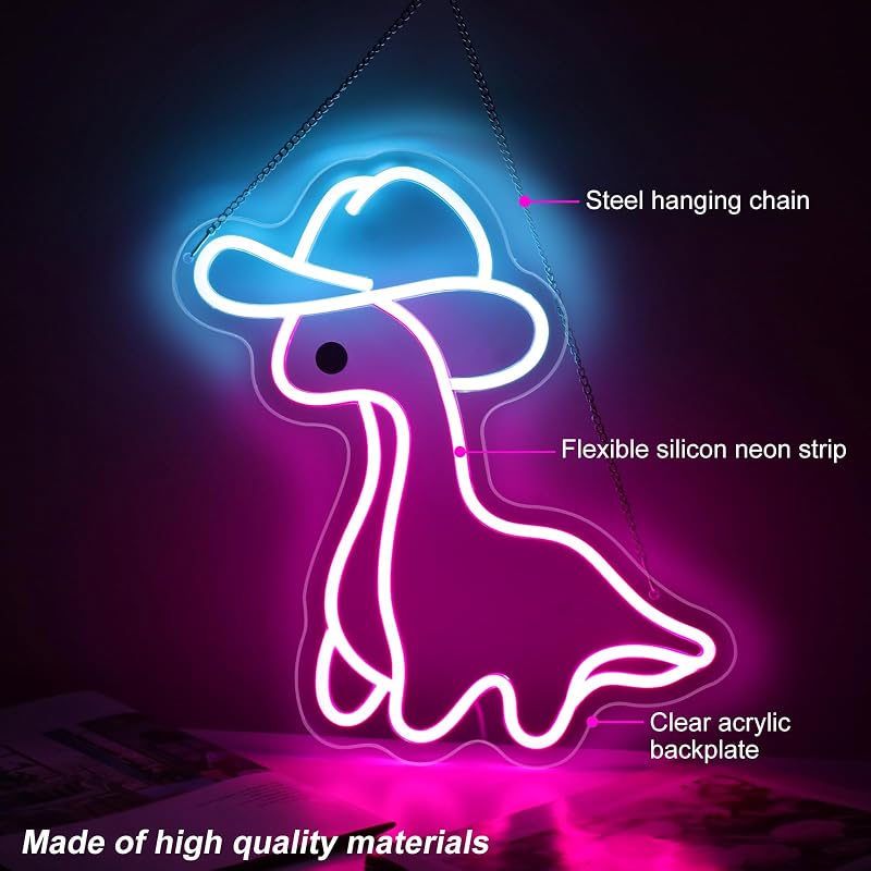 Letrero neón dinosaurio sombrero niños