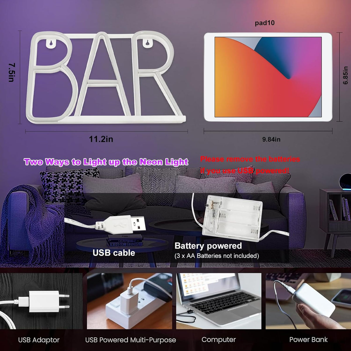 Letreros neón led para bar casa decoración usb