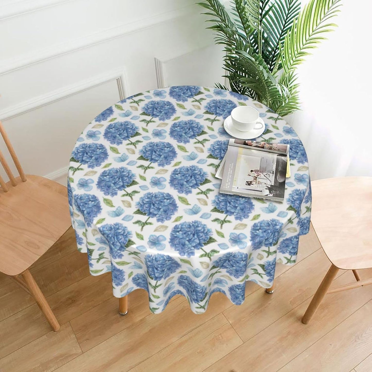 Mantel redondo poliéster 70pulg flores hortensias verano