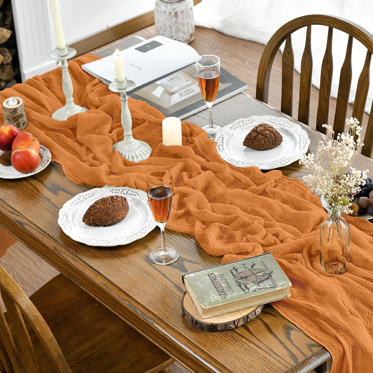 Camino mesa boda gasa bohemia naranja 160pulg decoración hogar