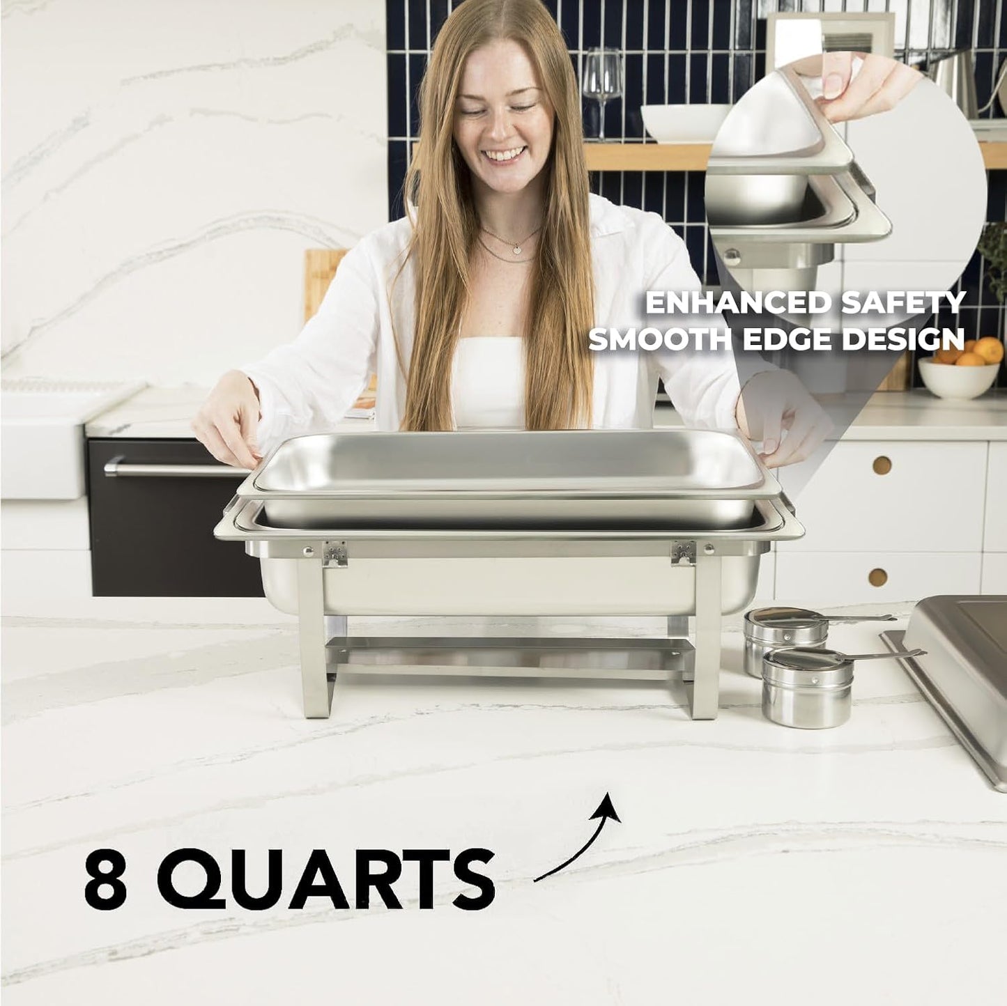 Set 4 Calentadores Acero Inox Catering con Tapas