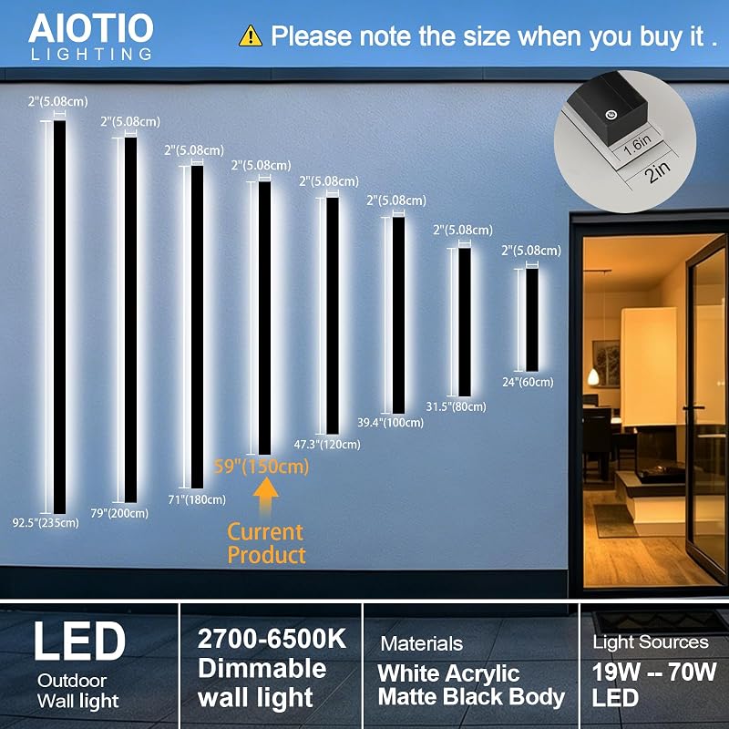 Luz pared LED larga 59" IP65 negro exteriores