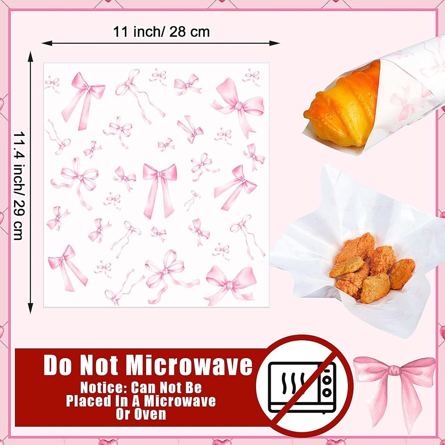 100 Hojas Papel Encerado Rosa Lazo Sandwiches