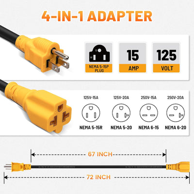 Cable adaptador CA impermeable 6ft 15-20A NEMA