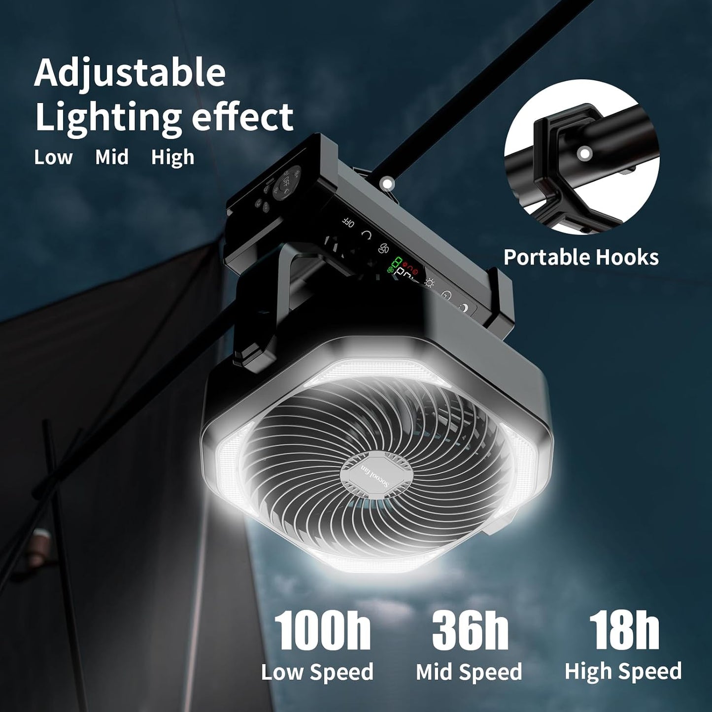 Ventilador campamento con luz batería 20000mah 9 velocidades