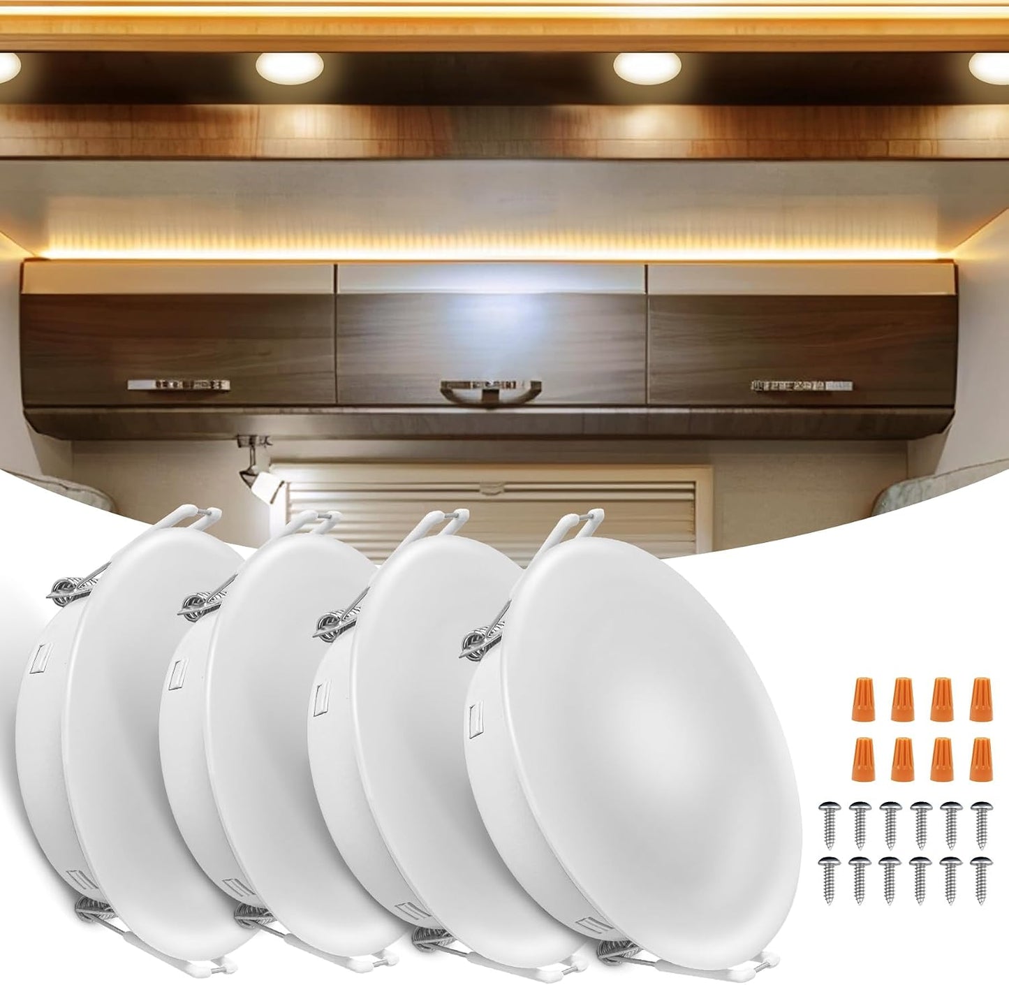 Luces LED techo caravana 4.5" 320lm pack 4 blanco cálido