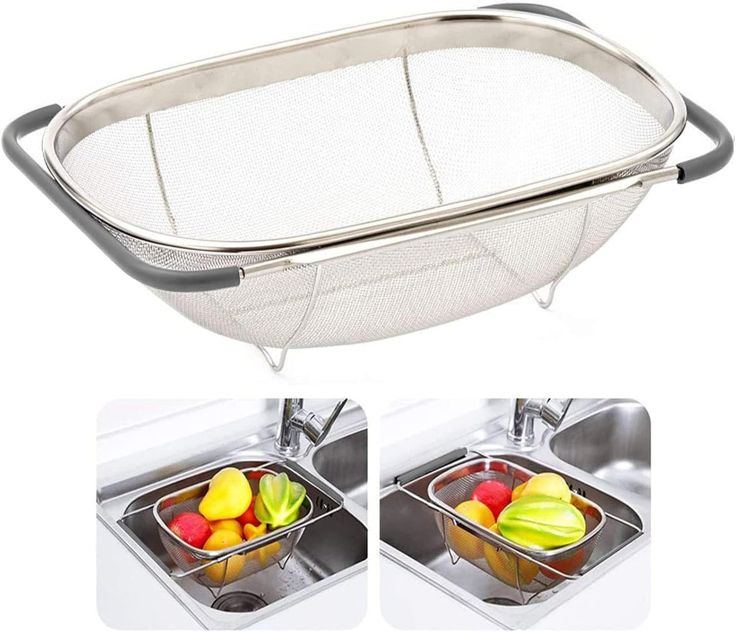 Colador acero inox 6qt oval con mango goma malla fina cocina
