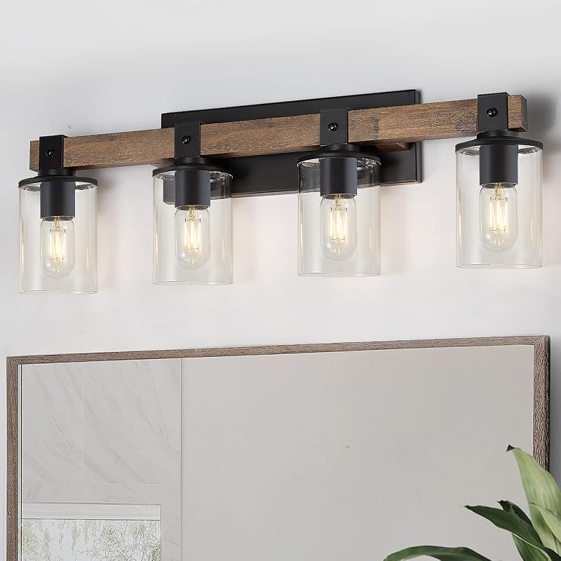 Lámpara de tocador de madera 4 luces vidrio transparente