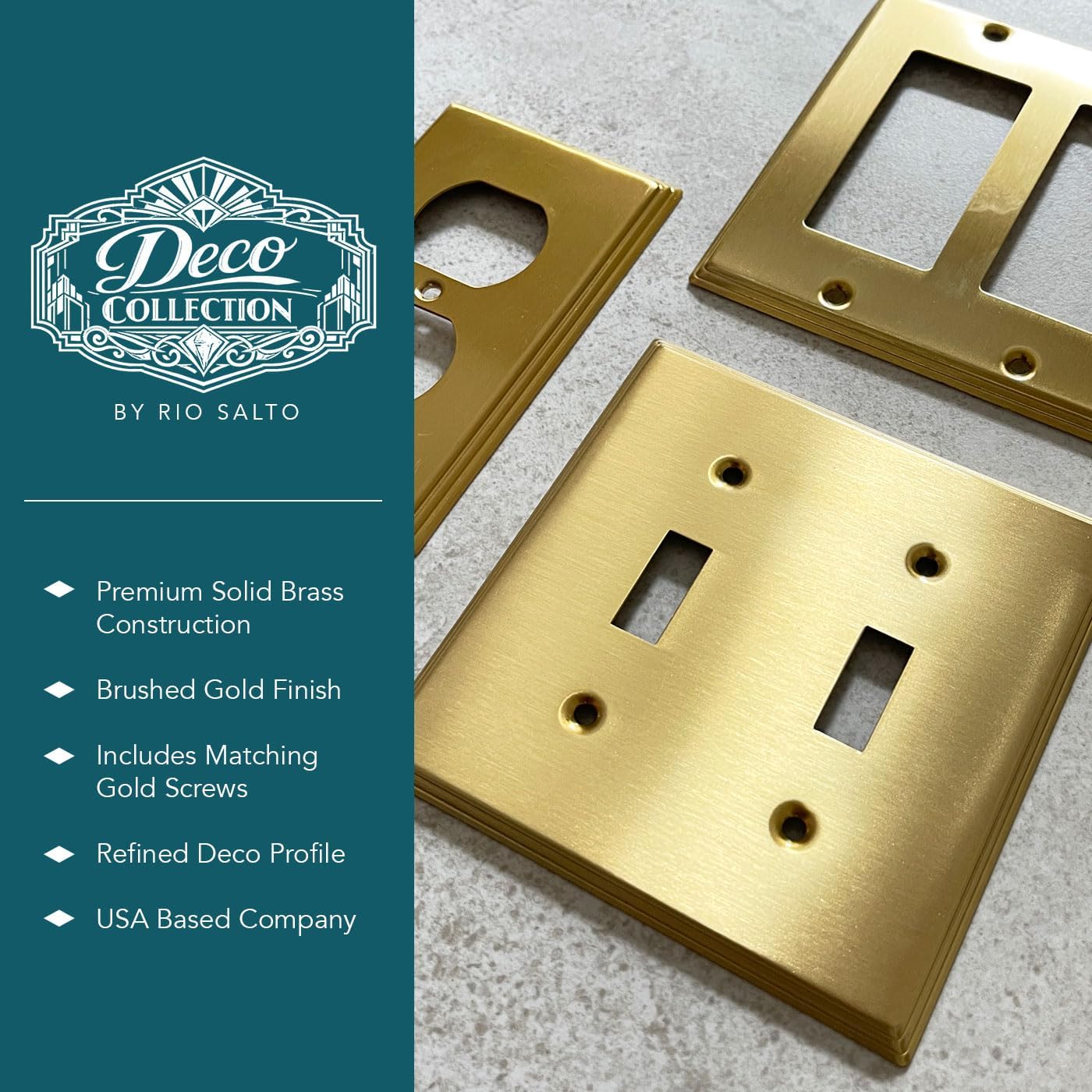 Placa interruptor dorado metal moderno 2