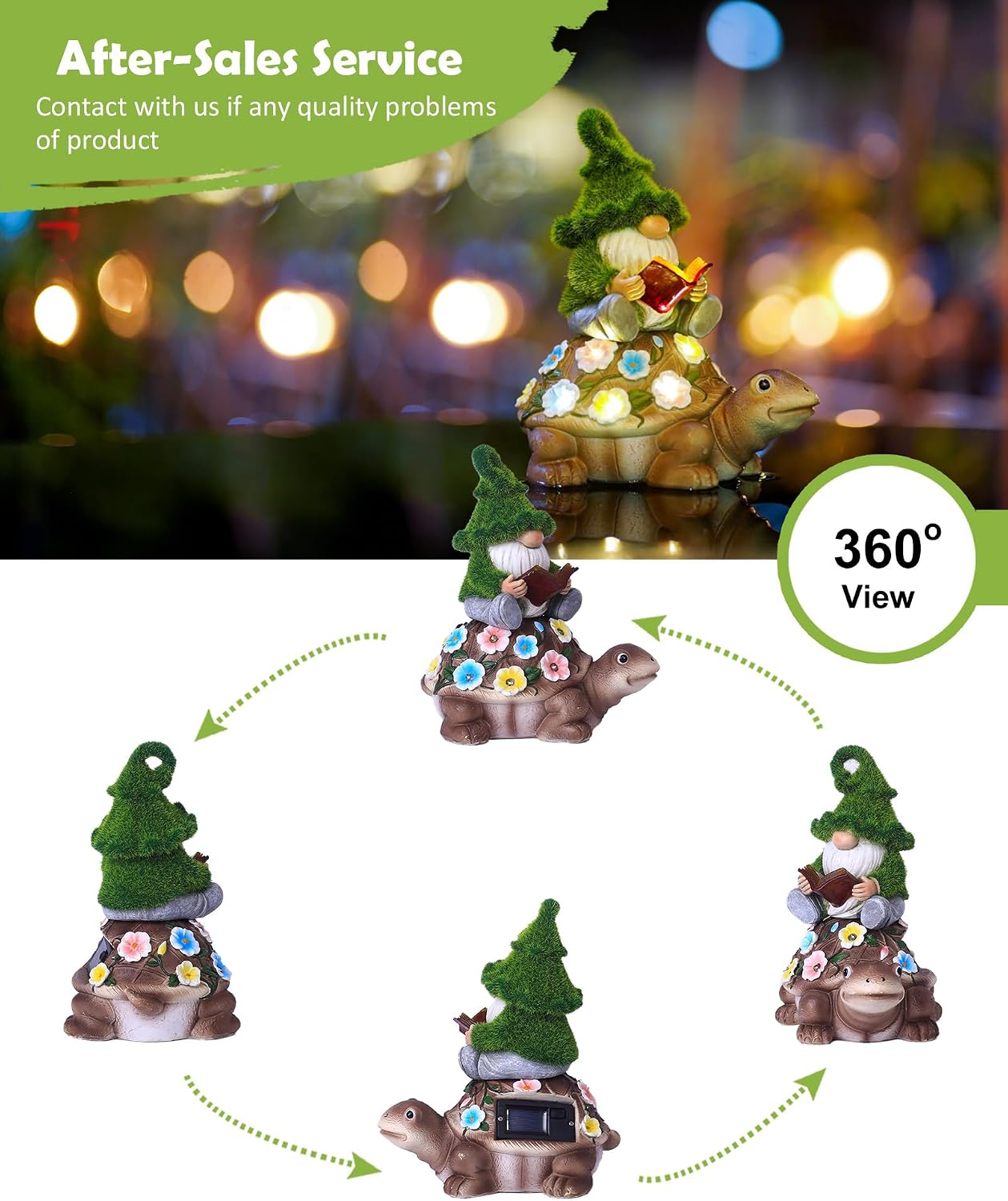 Tortuga gnomo solar decoración jardín patio regalo mamá