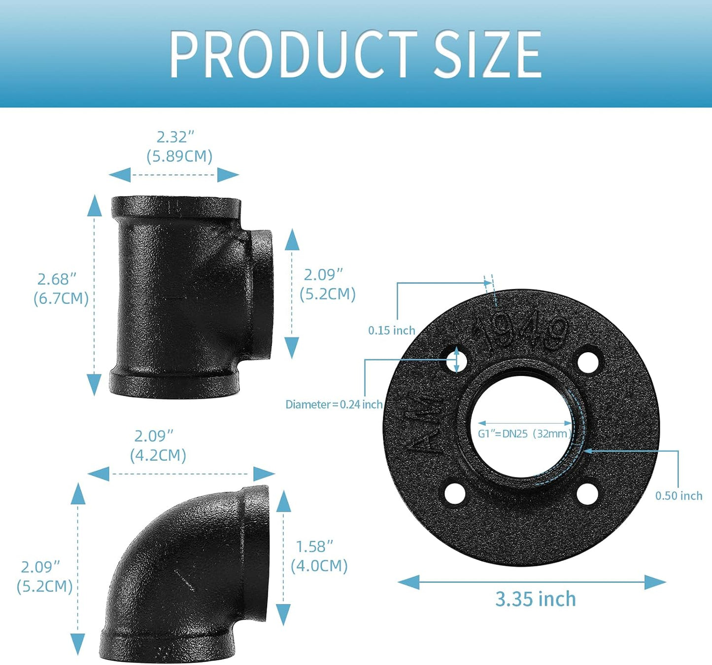 Accesorio tubería negra 1" pack 30 brida codo T industrial