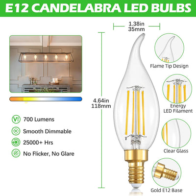12 Pzas Bombillas LED Regulables 60W Candelabro Blanco Día