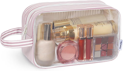 Bolsa maquillaje transparente con cremallera asa para viaje