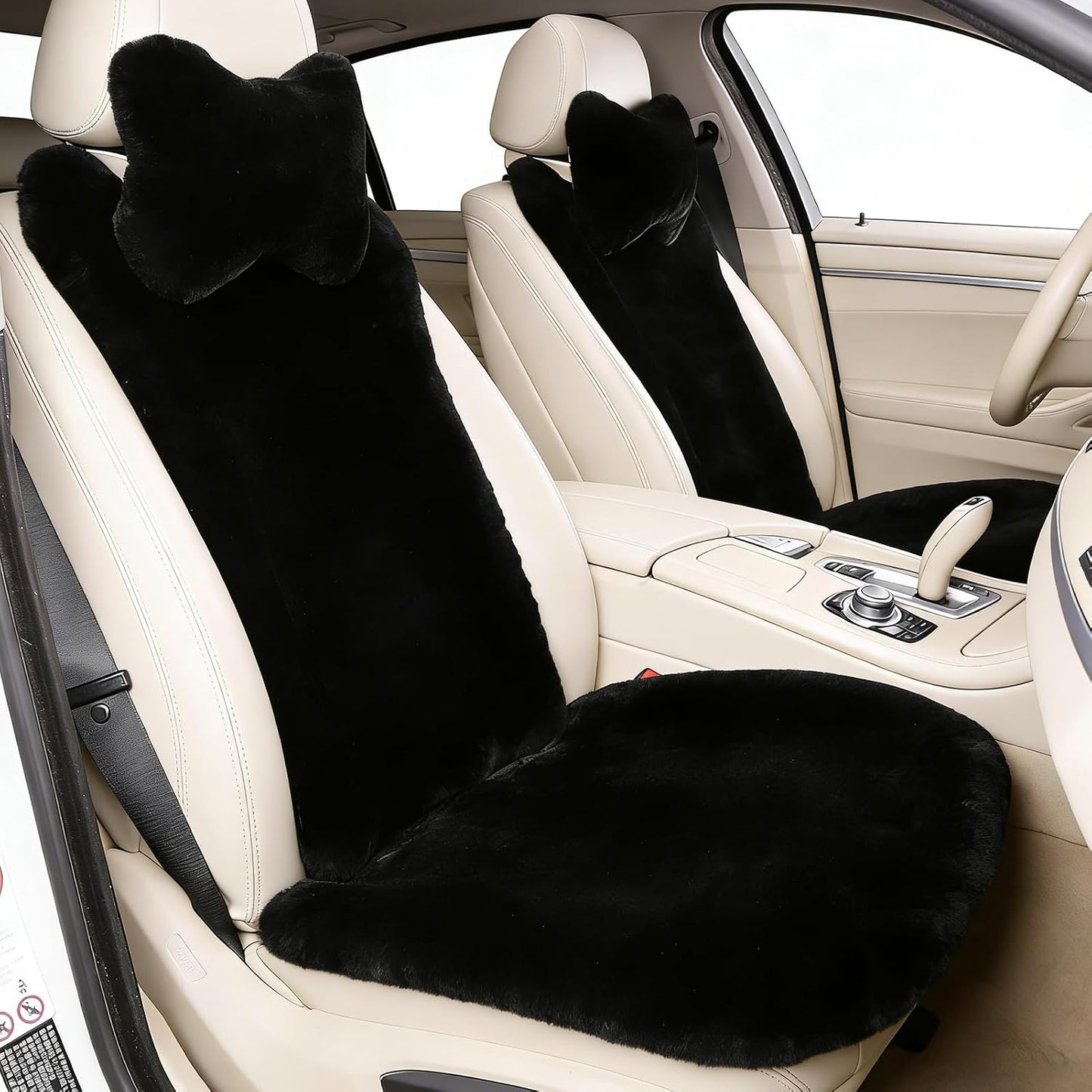 2 Fundas Asiento Coche Piel Oveja Esponjosa Negro