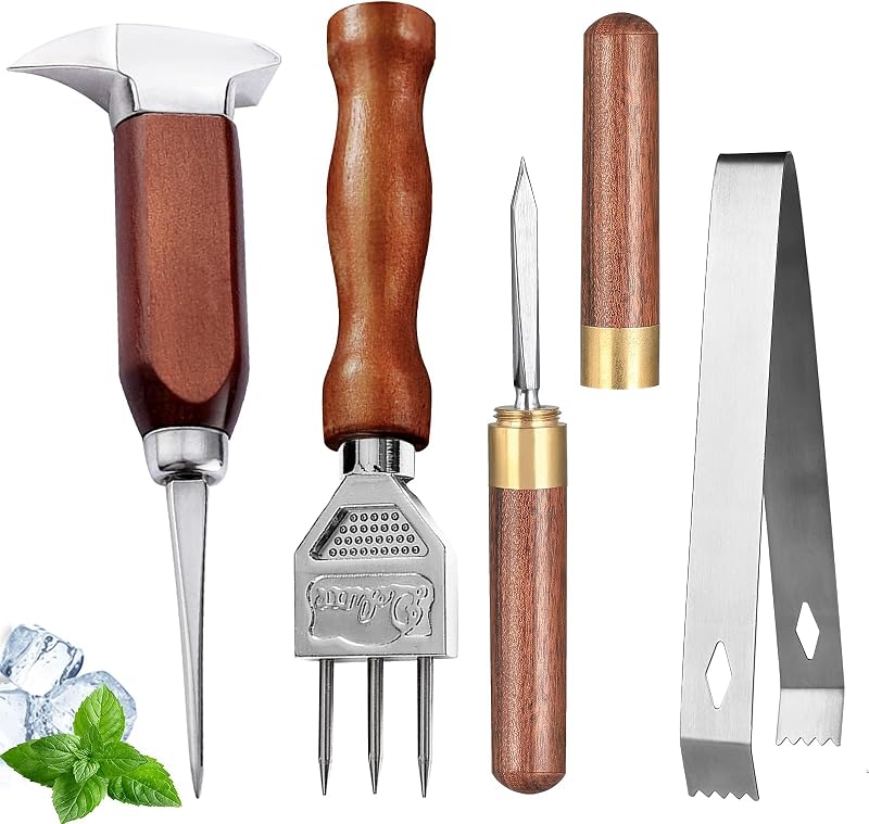 Set 4 picadores hielo acero inox mango madera estilo japonés