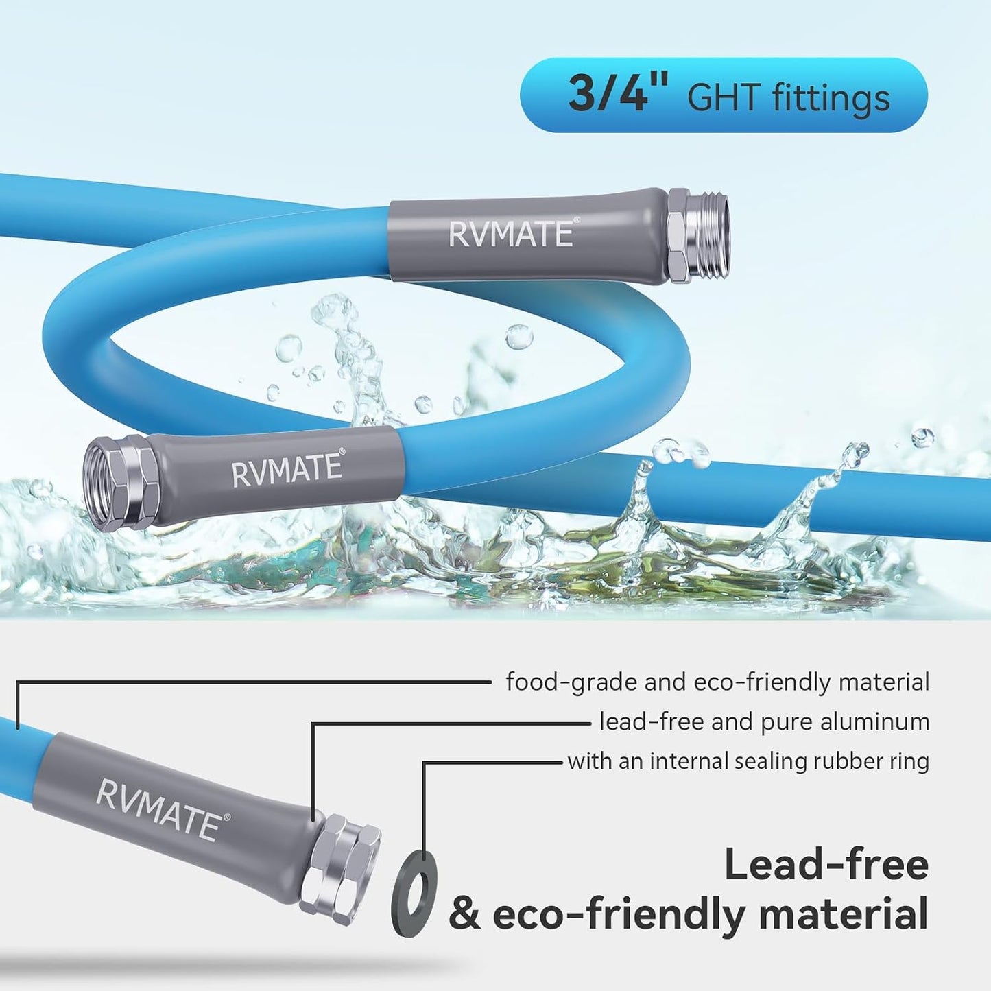 Manguera agua RV 50ft 5/8" libre plomo sin fugas