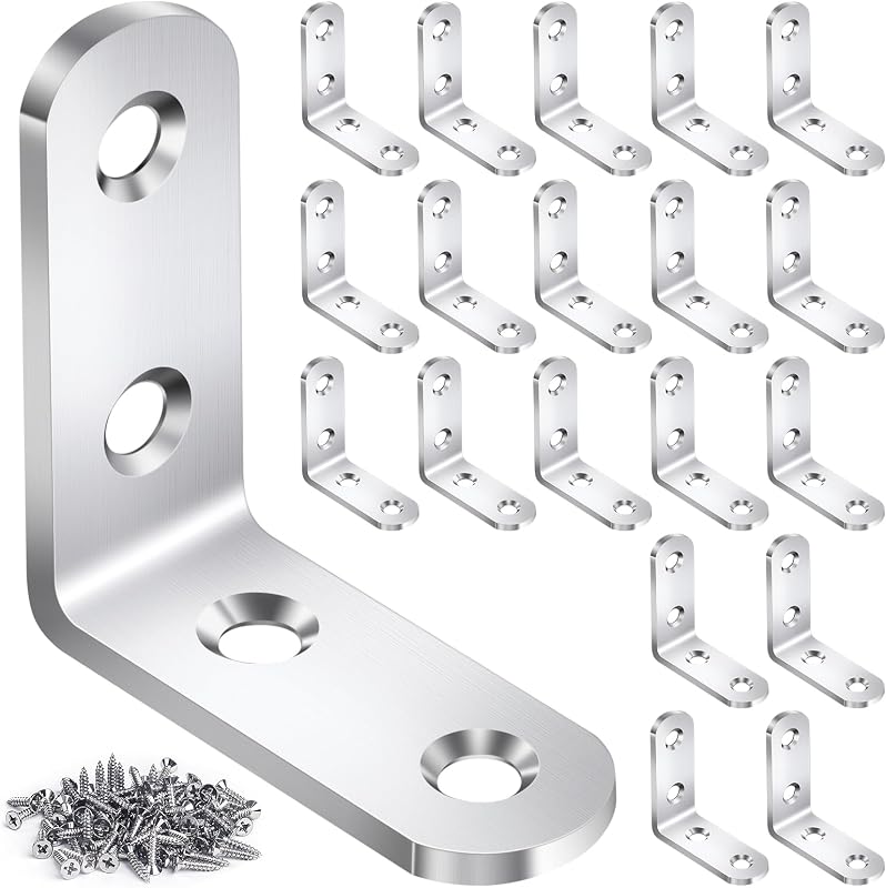 Set 20 Soportes L Acero Inox para Estantes Madera 90 Grados