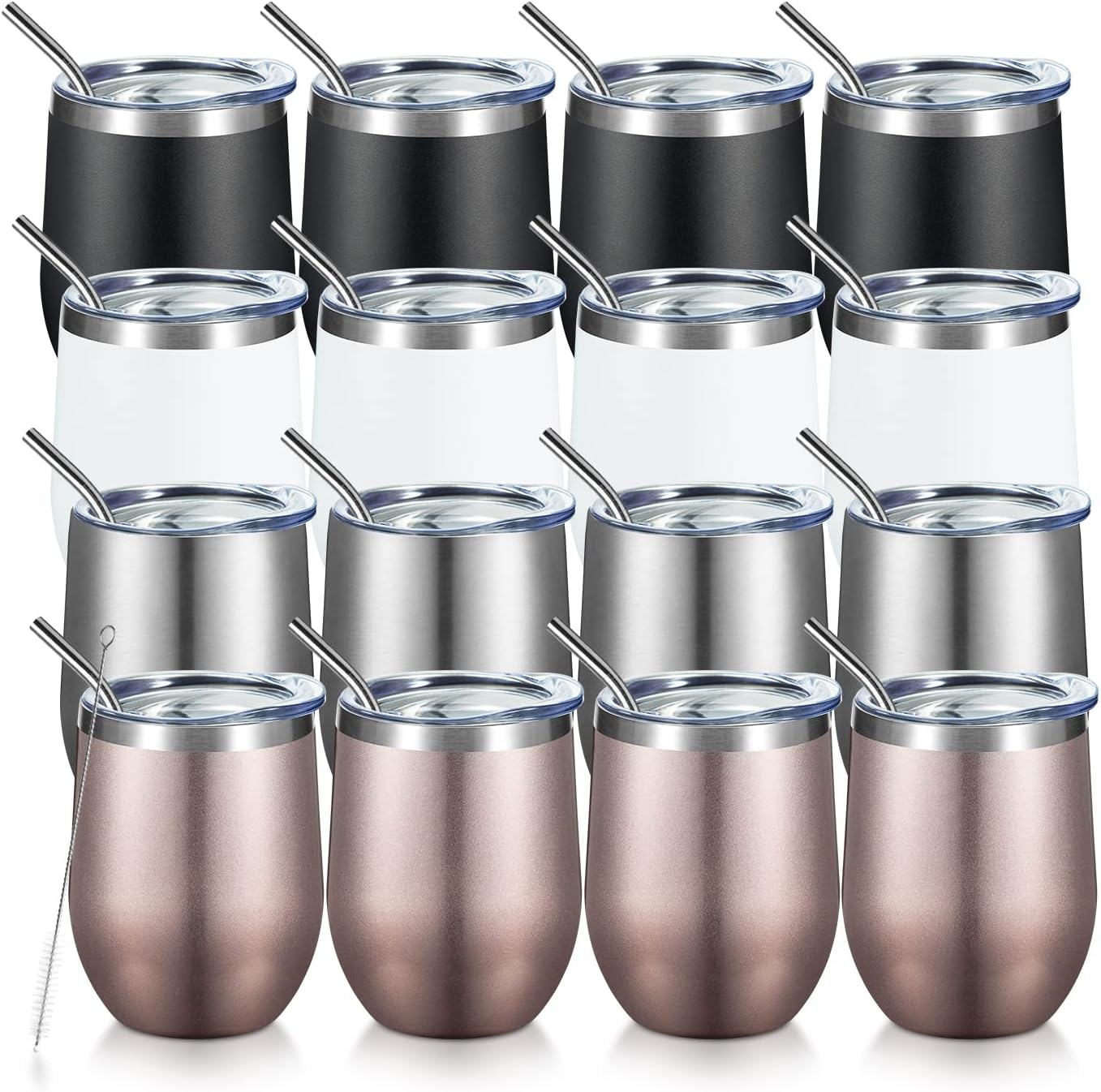 Vaso acero inox doble pared 12oz con tapa pajita 16pzas