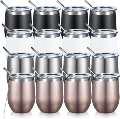 Vaso acero inox doble pared 12oz con tapa pajita 16pzas
