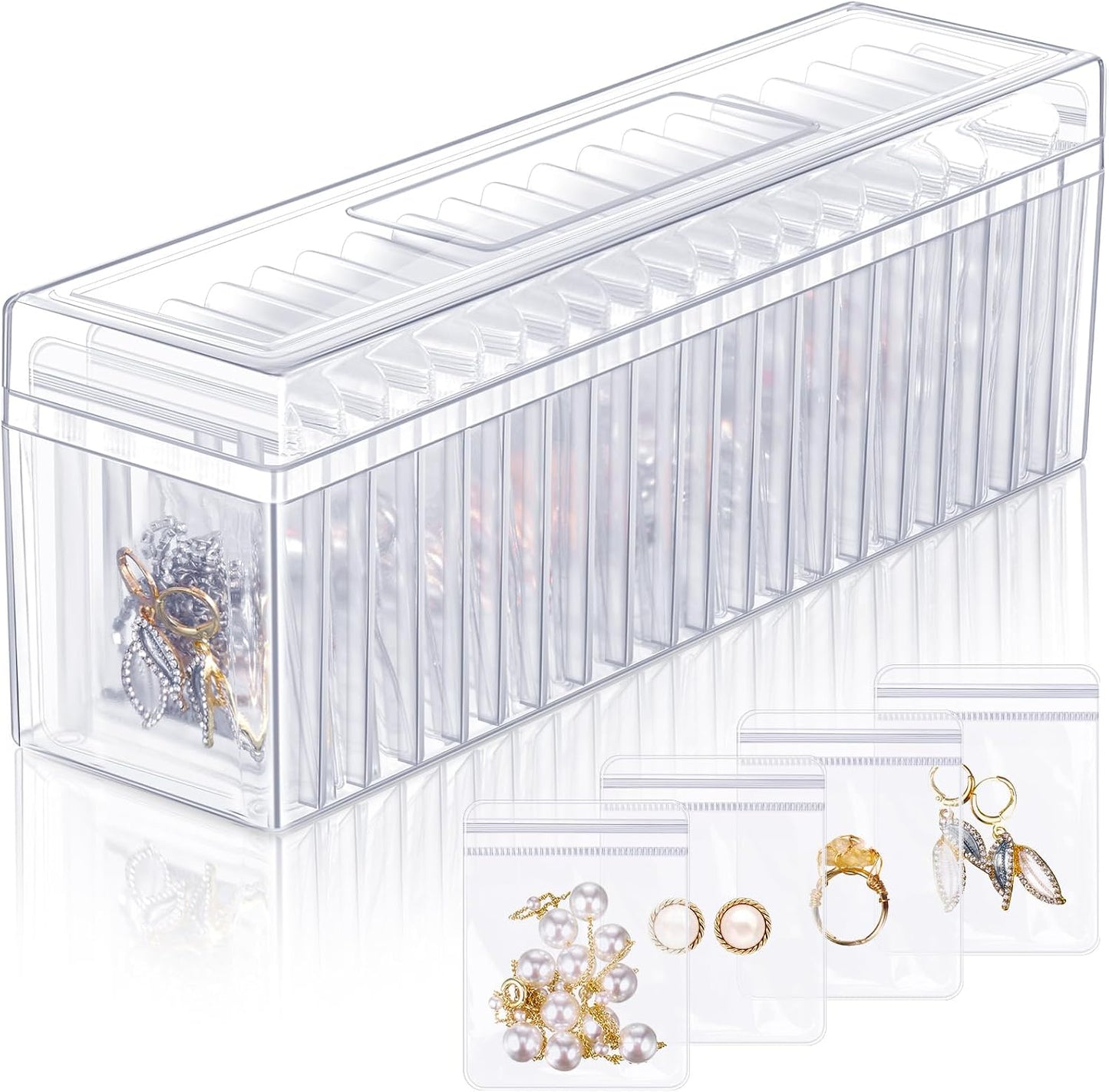 Organiz. joyas acrílico 21 pzas con bolsas anti-deslustre