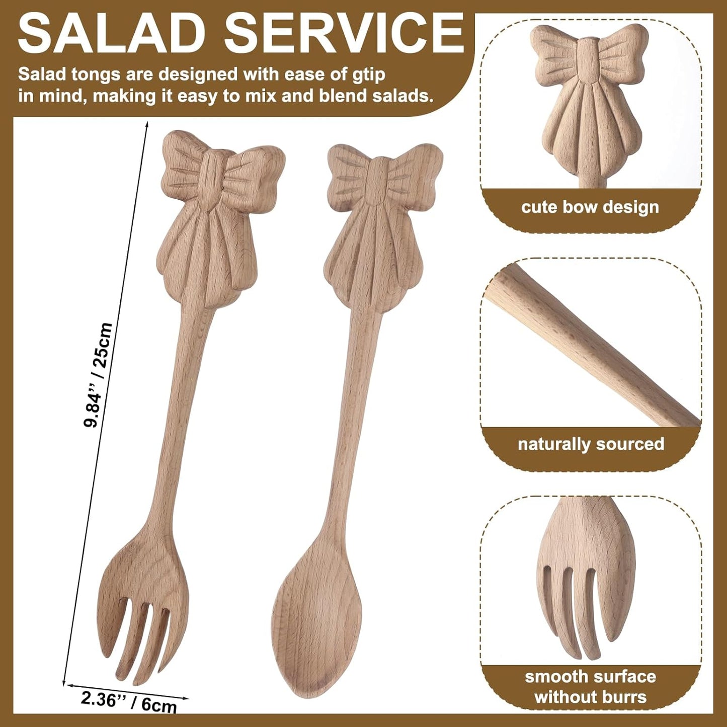 Set 2 Pinzas Madera Tilo para Ensalada Mango Largo