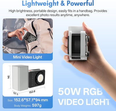 Luz video RGB 50W portátil 2700K-6500K con 18 efectos