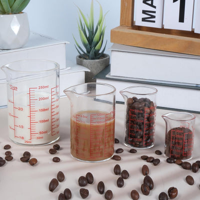 Juego 4 vasos medidores vidrio borosilicato 1-8oz