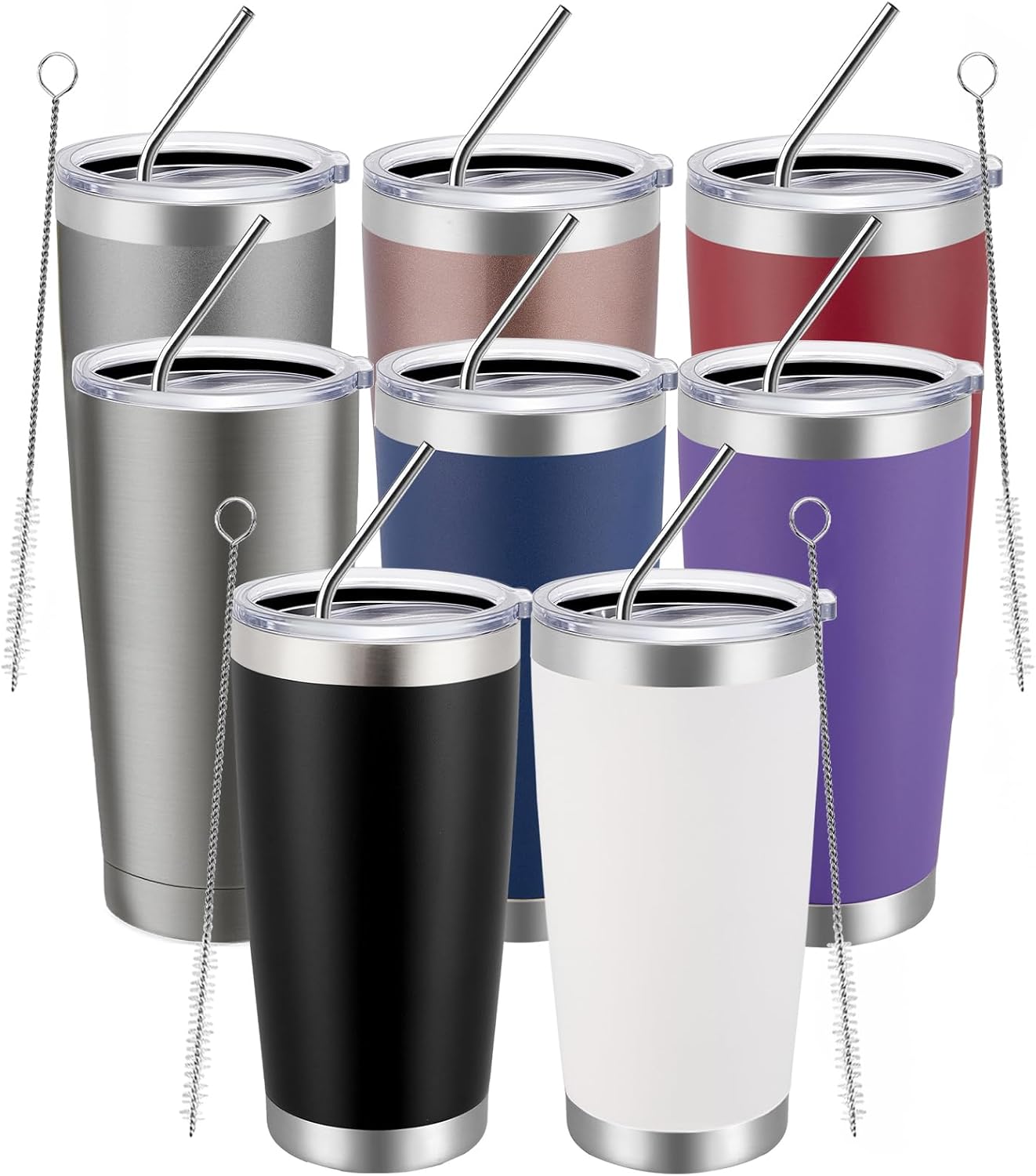 8 Vases Acero Inox Doble Pared 20oz Con Tapa Y Pajilla