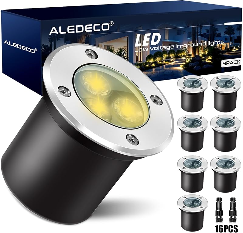 8 Luces LED 12-24V IP67 Impermeable Jardín 3000K Blanco