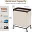 Cesta lavandería 2 secciones carrito rodante beige 100L