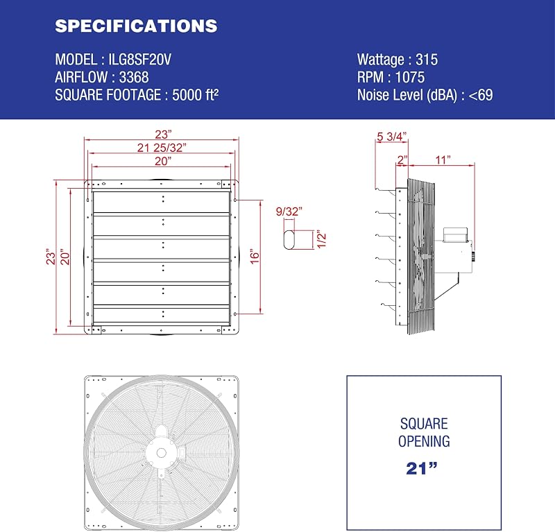 Ventilador pared aluminio plateado 20pulg