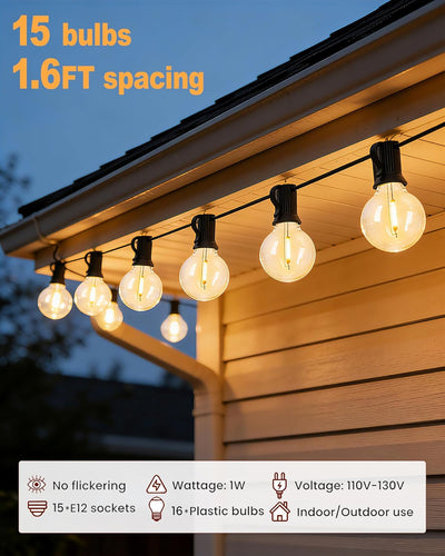 Guirnalda luces LED 25pies 16 bombillas Edison impermeable exterior