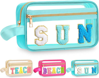 Bolsa maquillaje chenilla transparente con cremallera portátil