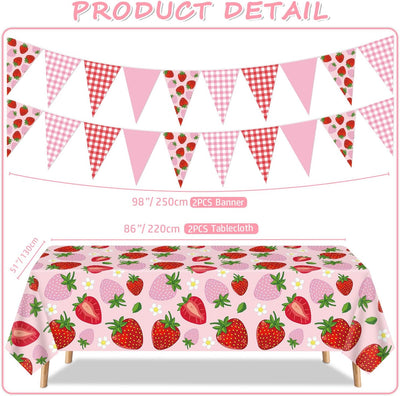 4 Manteles Plástico Fresas 51x86pulg Pancartas Bayas Boda