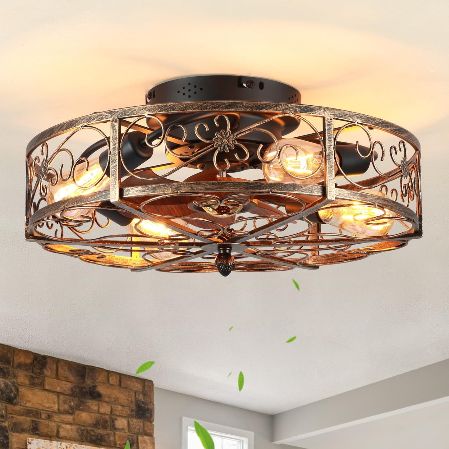Ventilador techo enjaulado 20pulg con luces control remoto