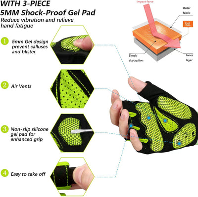 Guantes ciclismo medio dedo gel 5mm para hombres y mujeres