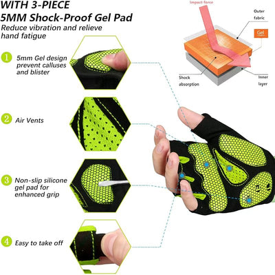 Guantes ciclismo medio dedo gel 5mm para hombres y mujeres