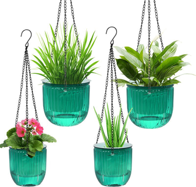 4 Macetas Colgantes Riego Automático 6.5x4.5" Con Ganchos