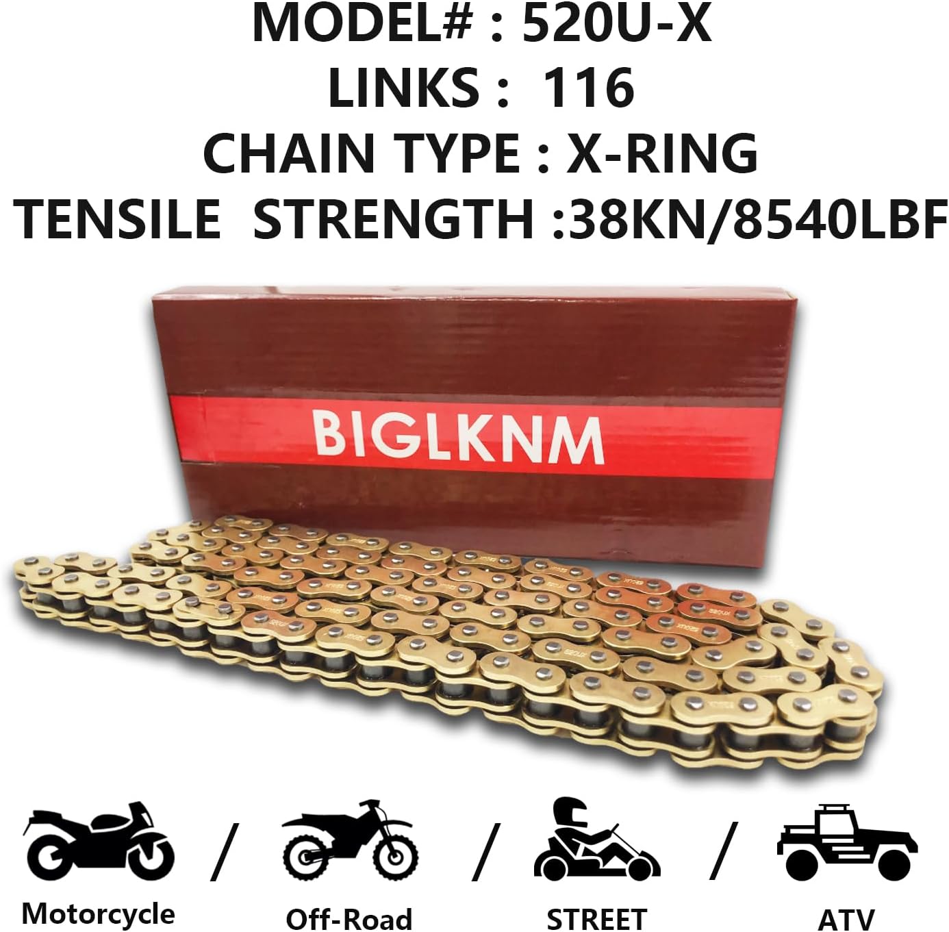 Cadena X-Ring 520 Dorada Servicio Pesado Motocicleta